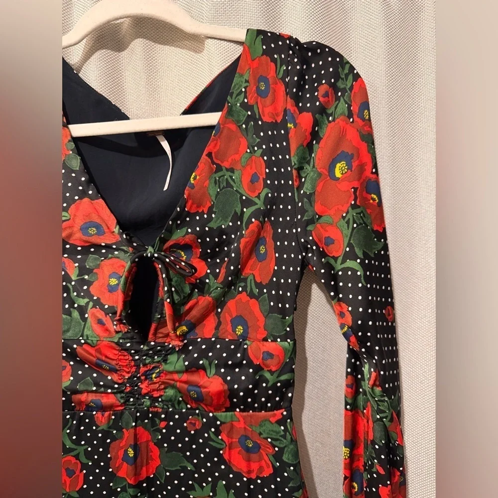 Free People Floral Mini Dress Long Sleeve Retro Boho Size 0